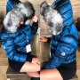 Дамско яке с естествена лисица синьо Moncler