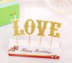 LOVE Златисти свещи за рожден ден Свети Валентин Юбилей повод украса за торта декор, снимка 1 - Други - 24389736
