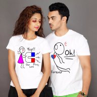 За ВЛЮБЕНИ! LOVE STORY тениски за двойки в цвят по избор! Поръчай модел с твоя ИДЕЯ!, снимка 3 - Тениски - 13321956