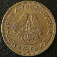 1/2 цент 1964, Южна Африка, снимка 1 - Нумизматика и бонистика - 10018886