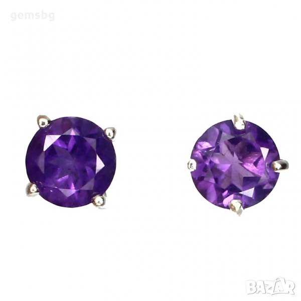 Сребърни обеци с естествен аметист, снимка 1