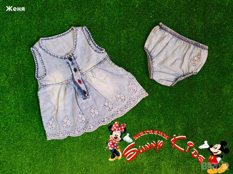 Дънкова рокля с гащички 68см., снимка 1