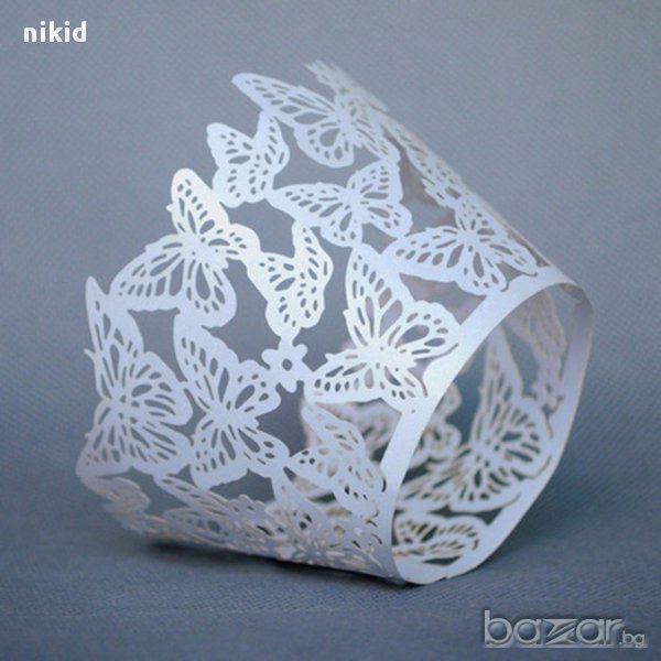 12 бр пеперуди декори декорация за мъфини кексчета дантела кошнички, снимка 1