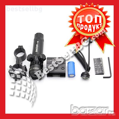 Зелен акумулаторен лазерен прицел и зарядно устройство. Лазерен мерник, бързомер, бързомерец, мерник, снимка 1