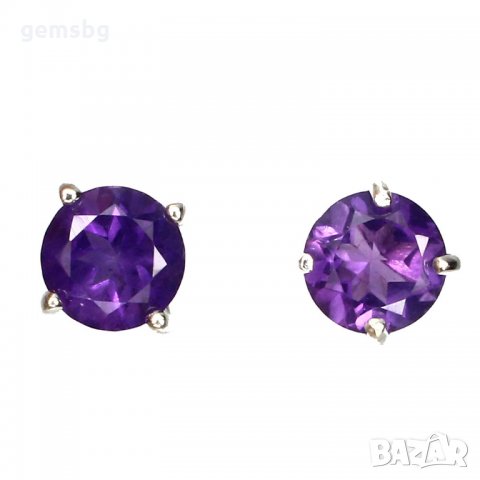 Сребърни обеци с естествен аметист