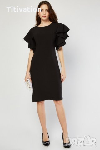 Черна рокля с буфан ръкав, снимка 1 - Рокли - 25726990