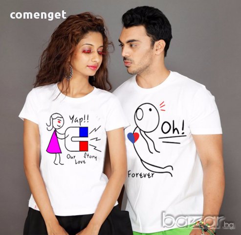 За ВЛЮБЕНИ! LOVE STORY тениски за двойки в цвят по избор! Поръчай модел с твоя ИДЕЯ!, снимка 3 - Тениски - 13321956