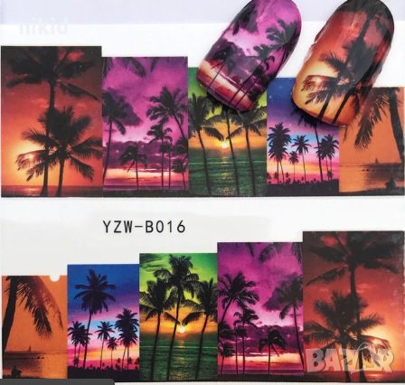 YZW-016 цветен пейзаж палми ваденки слайдер водни стикери маникюр нокти в  Продукти за маникюр в гр. Ямбол - ID23821487 — Bazar.bg