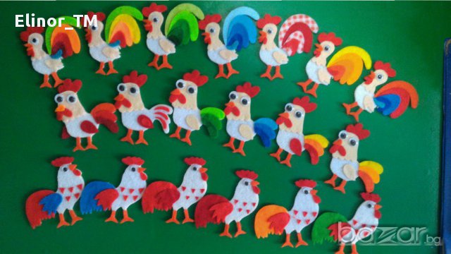 Ръчно изработени петлета от филц-4 размера-от 6 до 21 см.