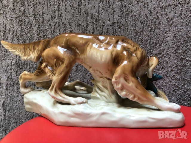 Голяма порцеланова фигура на ловно куче Сетер, снимка 2 - Антикварни и старинни предмети - 13475162