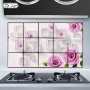 лепенка стикер имитация плочки за плот на кухня с лилави рози и квадрати 