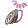 12 бр тънко 1mm цветна брокатена лента тиксо дискове ролки за декорация украса нокти маникюр, снимка 1 - Продукти за маникюр - 19011242
