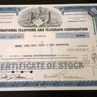 Сертификат за акции | International Telephone and Telegraph Corporation | 1977г., снимка 1 - Нумизматика и бонистика - 25233245