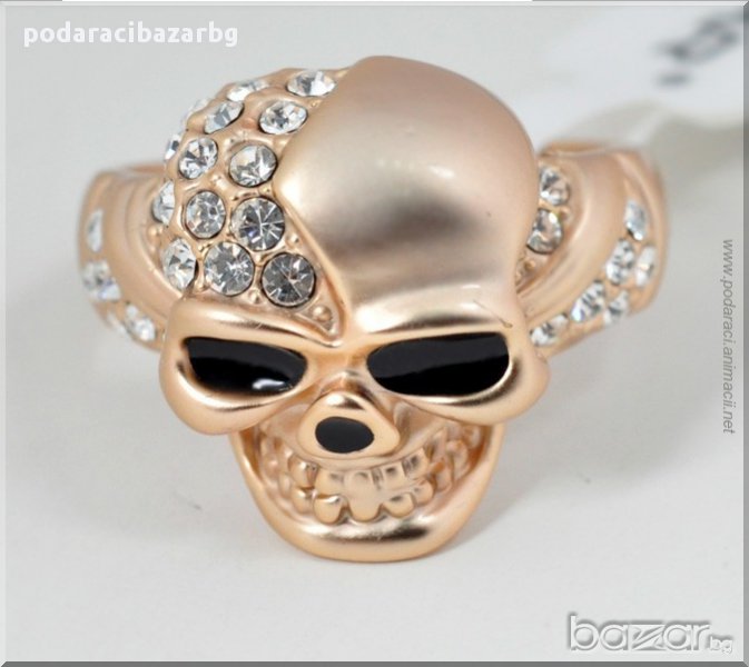ЧЕРЕП С КРИСТАЛИ И РОЗОВО ЗЛАТО - ПРЪСТЕН, снимка 1