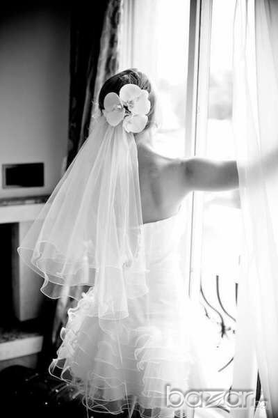 Къса булчинска рокля и воал, снимка 1