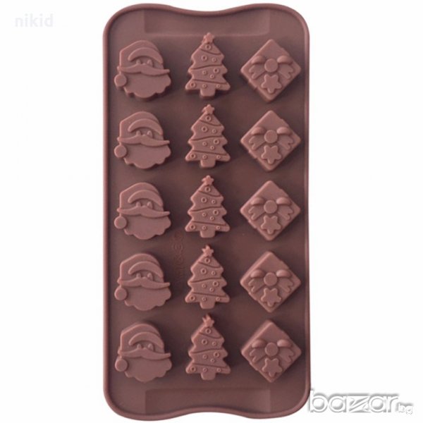 Дядо Коледа елха подарък силиконов молд форма за украса с фондан гипс сапун шоколад бонбони желе , снимка 1