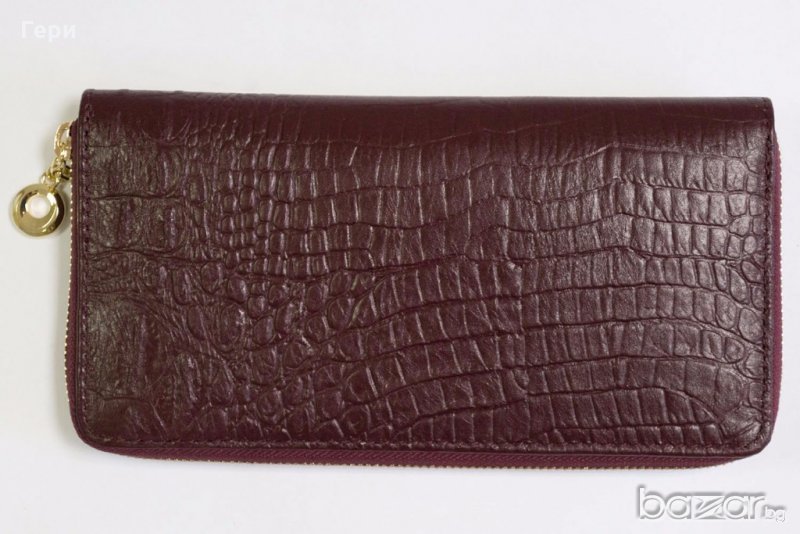 Естествена кожа, дамски портфейл клъч в тъмно бордо марка Giulia, снимка 1