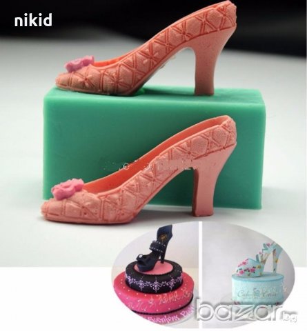 3D дамска обувка с ток на ромбове с цвете силиконов молд калъп декорация торта фондан, снимка 2 - Форми - 18629288