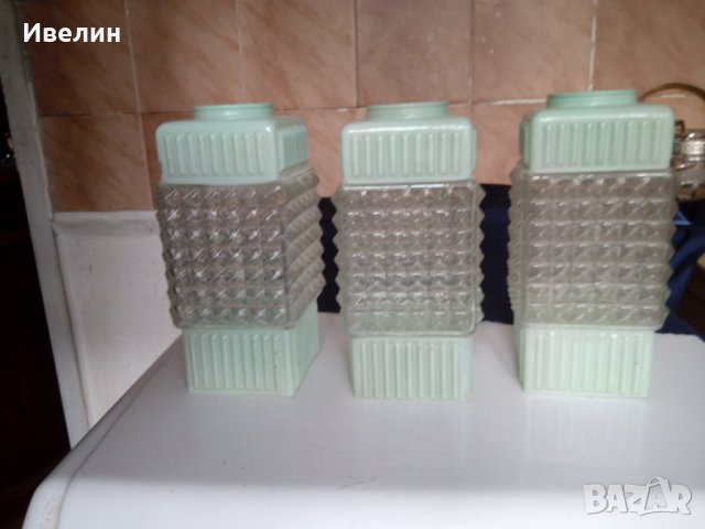 три стари стъкла за нощна лампа,полилей,аплик арт деко, снимка 2 - Настолни лампи - 22534194