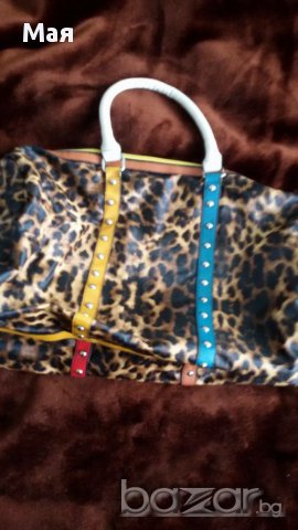 Дамска голяма чанта- сак . Еко кожа . Леопард, снимка 2 - Чанти - 14937243