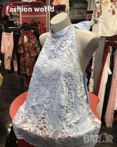  Светло син дантелен потник, снимка 2 - Потници - 24465408