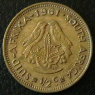 1/2 цент 1961, Южна Африка, снимка 1 - Нумизматика и бонистика - 10018626