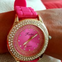 Fioter, розов часовник с камъни, снимка 1 - Дамски - 25239233