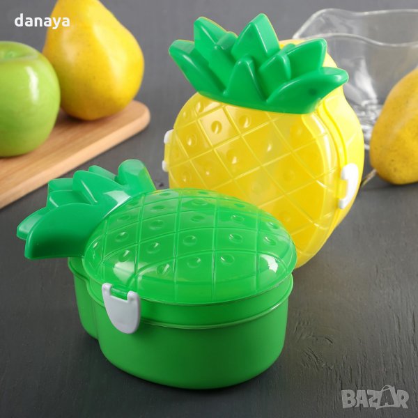 Детска кутия за обяд с 2 отделения и лъжичка Ананас кутия за храна, снимка 1