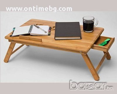 Бамбукова масичка за лаптоп с охладител, снимка 1