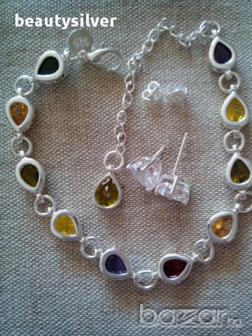 Сребърен комплект гривна и обеци с Цирконий, код 0552, снимка 2 - Бижутерийни комплекти - 11442082