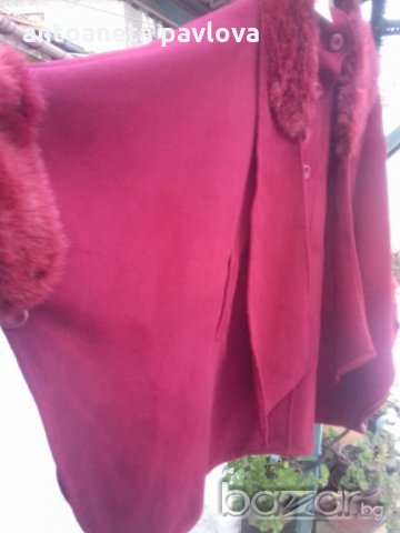 Разкроено палто с отделна яка и екокожа, снимка 4 - Палта, манта - 19773653