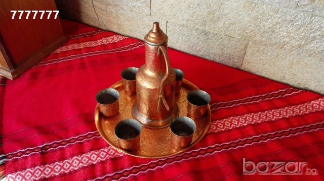 Кован меден сервиз за греена ракия, снимка 2 - Антикварни и старинни предмети - 18999419