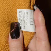 Интересна блуза в цвят горчица със сатена падела отпред, снимка 3 - Блузи с дълъг ръкав и пуловери - 23676270