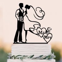 Двойка дама контур Mr Mrs твърд Акрил черен топер украса табела за сватбена сватба торта 