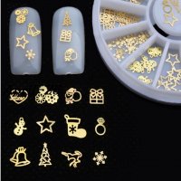 3D златисти тънки коледни фигурки 12 вида  за вграждане в нокти маникюр , снимка 2 - Други - 20174811