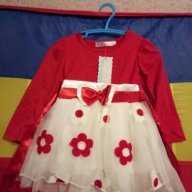 сладка бебешка рокля червено бяла на цветя, снимка 3 - Бебешки рокли - 18466371