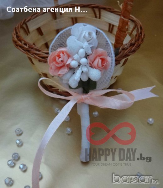 Сватбени бутониери - бутониера за ревер Куфети рози, снимка 1