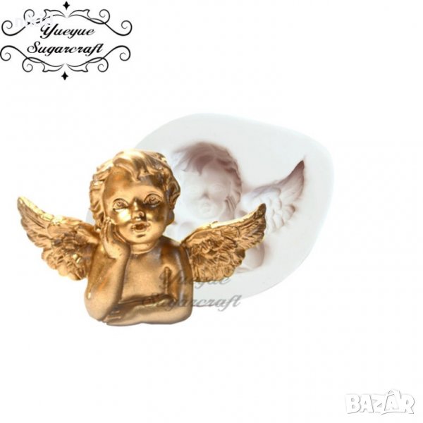 Ангел подпряна глава с ръка силиконов молд форма декорация торта фондан шоколад гипс кръщене пита, снимка 1