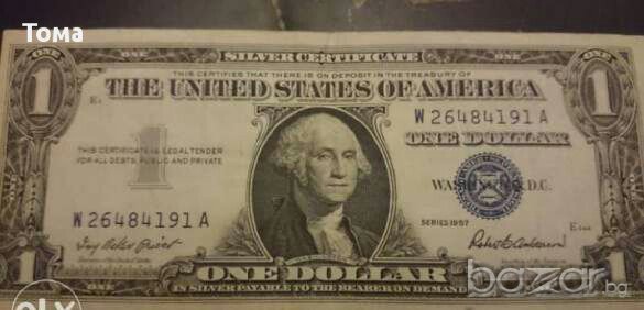 1 us долар -сребърен сертификат 1957 А г.циркулирал 191, снимка 1