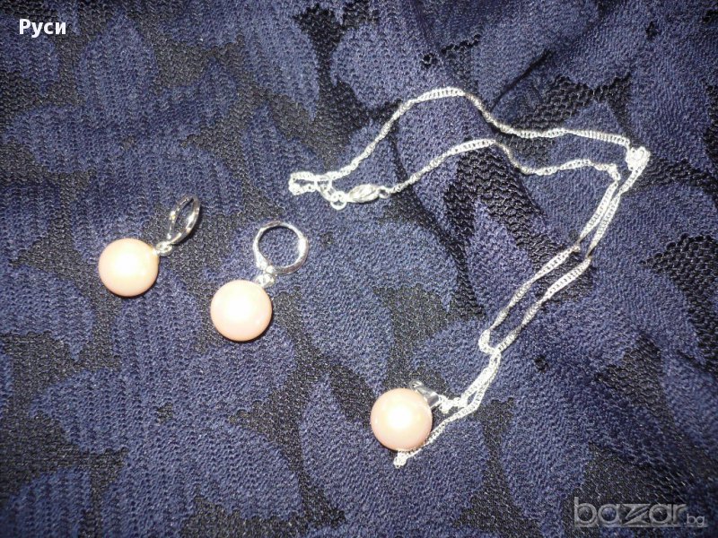 Сет - колие с висулка + обеци "Бели перли", снимка 1