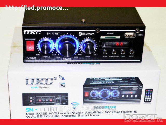 Мини стерео усилвател SN-777BT Bluetooth USB, снимка 2 - Ресийвъри, усилватели, смесителни пултове - 19941876