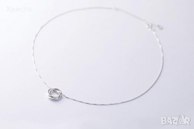 Сребърно колие с три халки за жена, много нежно, елегантно и стилно - S925, снимка 3 - Колиета, медальони, синджири - 25648310