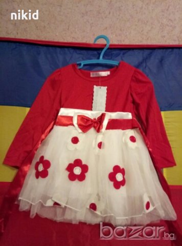 сладка бебешка рокля червено бяла на цветя, снимка 3 - Бебешки рокли - 18466371