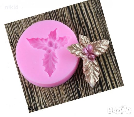 Тънки листа Имел Имели с плодчета силиконов молд форма за украса торта с фондан шоколад