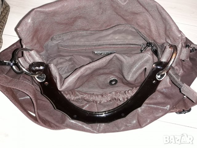 Тъмнокафява кожена лъскава чанта с къса твърда и дълга дръжка марка DSN с 3 прегради, снимка 3 - Чанти - 23626618