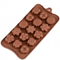 15 бр 5 вида цветя силиконов молд форма декорация торта фондан шоколад бонбони желе гипс, снимка 1 - Форми - 20355079
