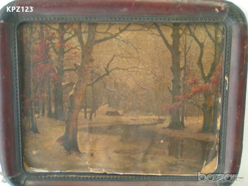 Старинна картина, пейзаж в рамка , снимка 1