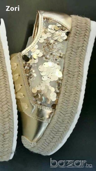 Еспадрили на платформа и с пайети в златисто , снимка 1