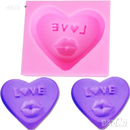 Сърце Love с целувка устни дълбок силиконов молд форма калъп за фондан шоколад гипс сапун украса , снимка 1