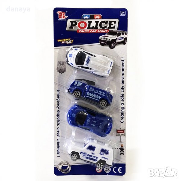 638 Полицейски колички детски играчки за момче комплект от 4 броя, снимка 1